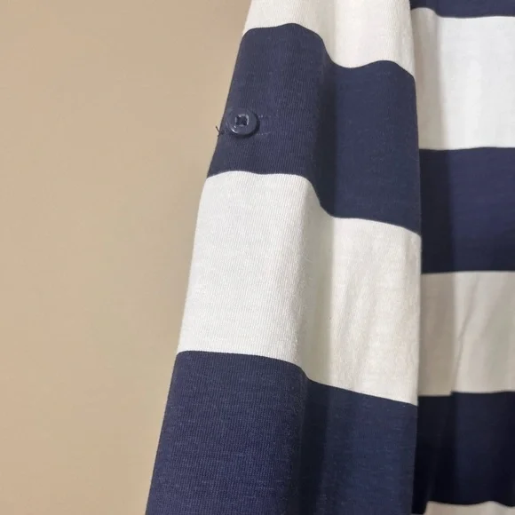 Angelo Latrice Casual Rugby Long Sleeve Navy‎ Striped Cotton Top XL Preppy Rugby - Picture 5 of 9